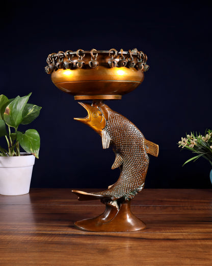 Brassaura™ Brass Decorative Urli with Dangling Ghungroos | Height 11 Inches & Weight 2.45 Kgs