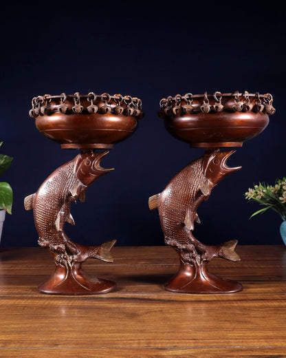 Brassaura™ Set of 2 Brass Decorative Urli with Dangling Ghungroos | Height 11 Inches & Combined Weight 4.9 Kgs