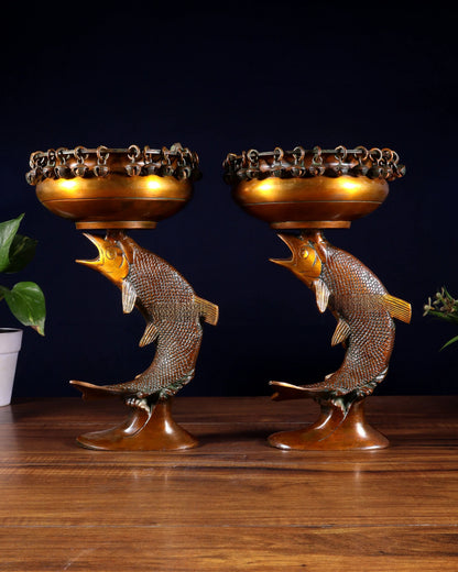 Brassaura™ Set of 2 Brass Decorative Urli with Dangling Ghungroos | Height 11 Inches & Combined Weight 4.9 Kgs