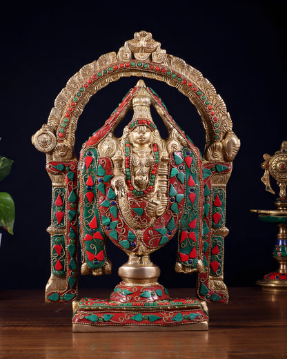 Brassaura™ Superfine Brass Tirupati Balaji Idol with Meenakari Stonework | Handcrafted Devotional Décor | Weight 4.5 Kgs | Height 13 Inches