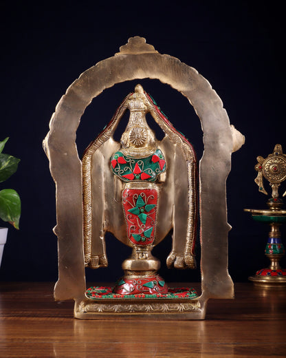 Brassaura™ Superfine Brass Tirupati Balaji Idol with Meenakari Stonework | Handcrafted Devotional Décor | Weight 4.5 Kgs | Height 13 Inches