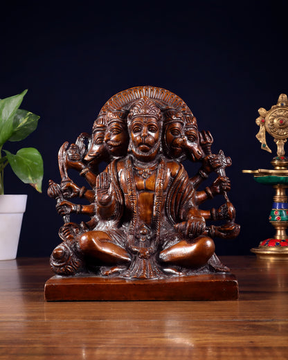 Brassaura™ Panchmukhi Hanuman Statue | Pure Brass with Chola Tone | Height 7.5 Inches & Weight 3.7 Kgs