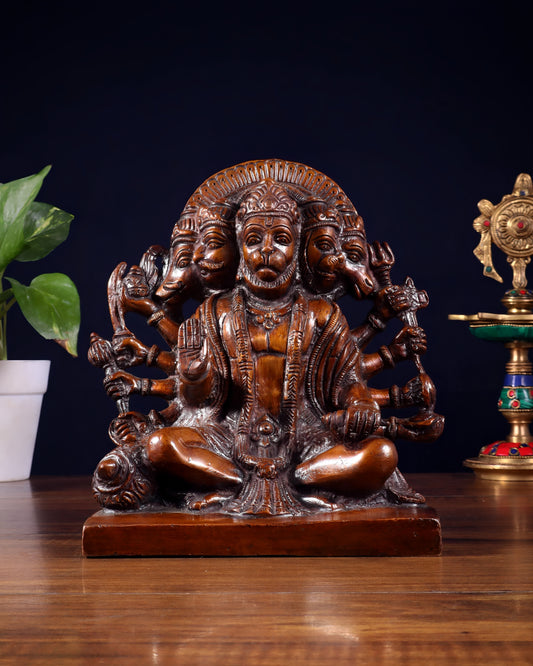 Brassaura™ Panchmukhi Hanuman Statue | Pure Brass with Chola Tone | Height 7.5 Inches & Weight 3.7 Kgs