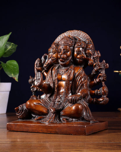 Brassaura™ Panchmukhi Hanuman Statue | Pure Brass with Chola Tone | Height 7.5 Inches & Weight 3.7 Kgs