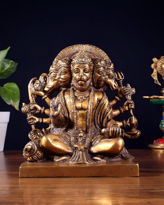 Brassaura™ Panchmukhi Hanuman Statue | Pure Brass Handcrafted | Height 7.5 Inches & Weight 3.7 Kgs