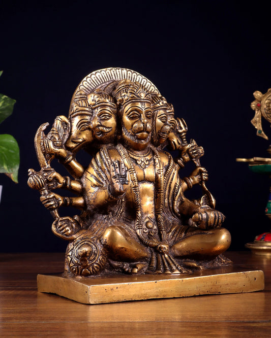Brassaura™ Panchmukhi Hanuman Statue | Pure Brass Handcrafted | Height 7.5 Inches & Weight 3.7 Kgs
