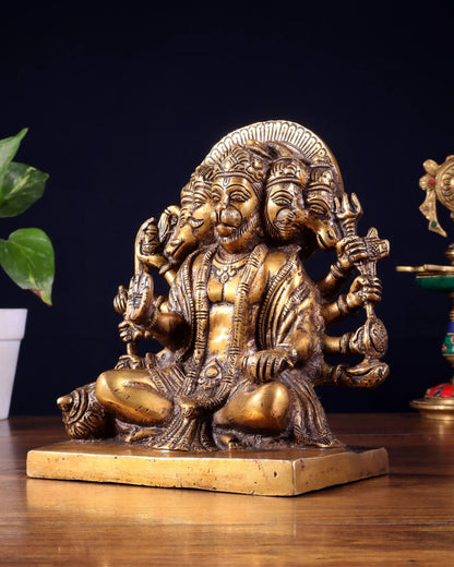 Brassaura™ Panchmukhi Hanuman Statue | Pure Brass Handcrafted | Height 7.5 Inches & Weight 3.7 Kgs
