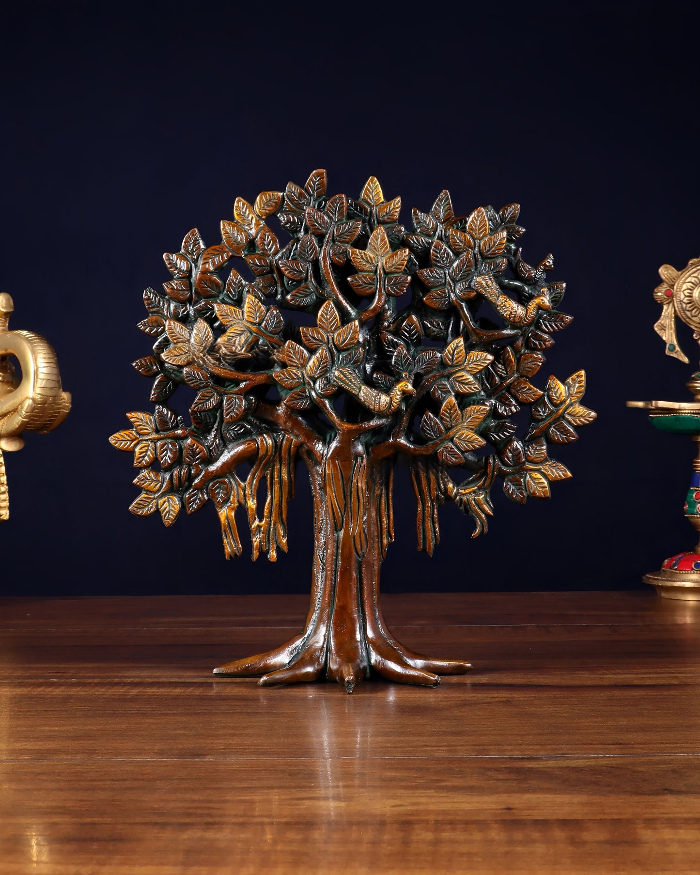 Brassaura™ Pure Brass Handcrafted Kalpavriksha Tree | Tabletop Tree of Life Showpiece | Weight 1.2 Kgs | Height 9.5 Inches