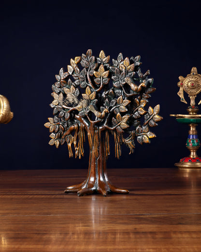 Brassaura™ Pure Brass Handcrafted Kalpavriksha Tree | Tabletop Tree of Life Showpiece | Weight 1.2 Kgs | Height 9.5 Inches