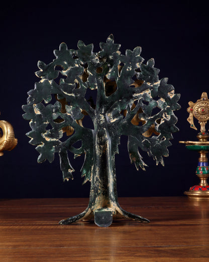 Brassaura™ Pure Brass Handcrafted Kalpavriksha Tree with Vintage Sand Patina | Tabletop Tree of Life Showpiece | Weight 1.8 Kgs | Height 11 Inches