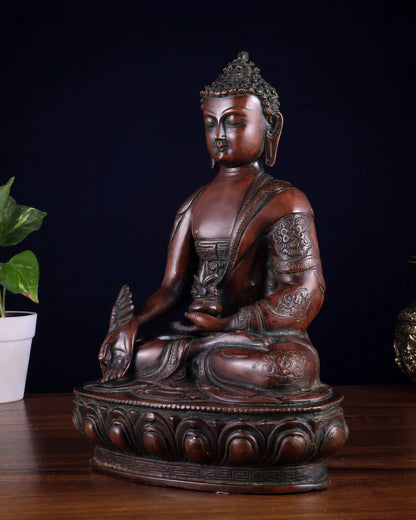 Brassaura™ Pure Brass Medicine Buddha Statue | Antique Tone Handcrafted Décor | Weight 4.58 Kgs | Height 12 Inches