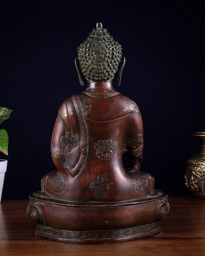Brassaura™ Pure Brass Medicine Buddha Statue | Antique Tone Handcrafted Décor | Weight 4.58 Kgs | Height 12 Inches