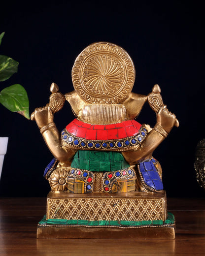 Brassaura™ Brass Lord Ganesha Idol with Stonework | Height 7.5 Inches & Weight 2.5 Kgs