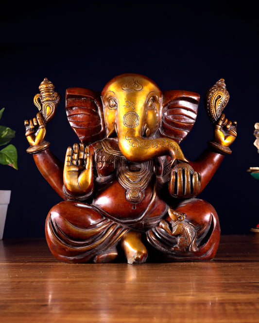 Brassaura™ Large Brass Appu Ganesha Statue with Copper Finish | Height 11 Inches & Weight 6.5 Kgs