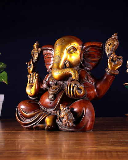 Brassaura™ Large Brass Appu Ganesha Statue with Copper Finish | Height 11 Inches & Weight 6.5 Kgs