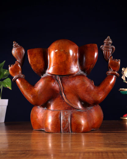 Brassaura™ Large Brass Appu Ganesha Statue with Copper Finish | Height 11 Inches & Weight 6.5 Kgs