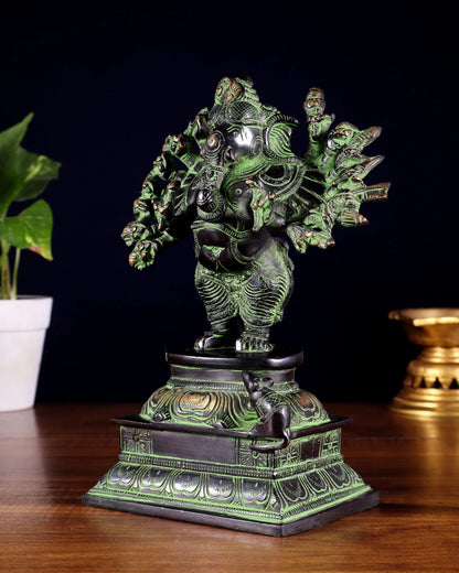 Brassaura™ Superfine Brass Standing Lord Ganesha Idol with 16 Arms | Height 8.5 Inches & Weight 2.8 Kgs