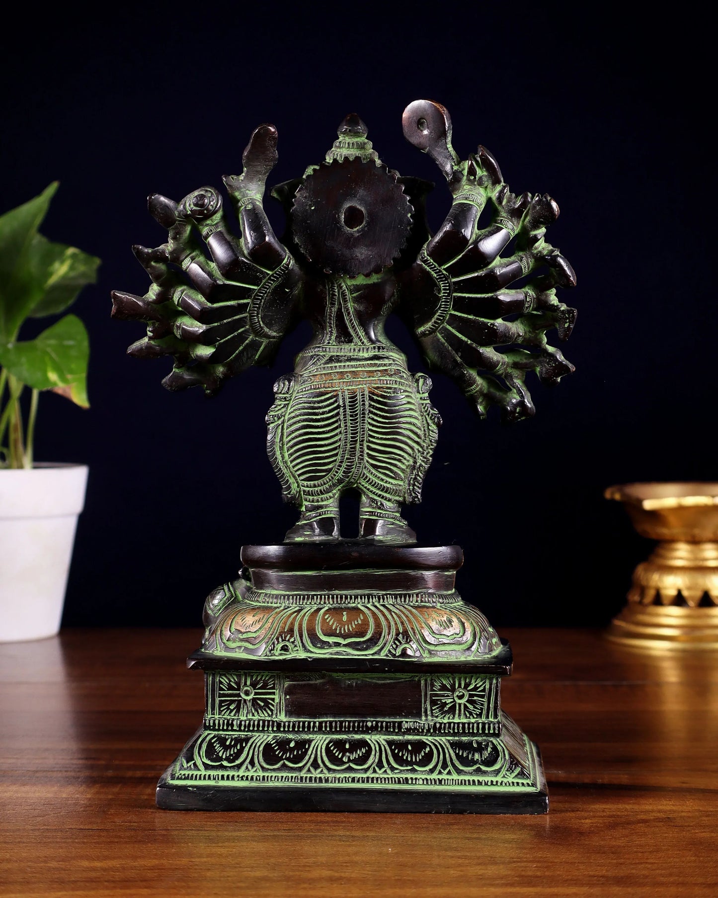Brassaura™ Superfine Brass Standing Lord Ganesha Idol with 16 Arms | Height 8.5 Inches & Weight 2.8 Kgs