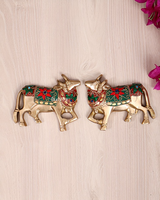 Brassaura® Brass Kamdhenu Cow Wall Hanging Pair | Height 5 Inches