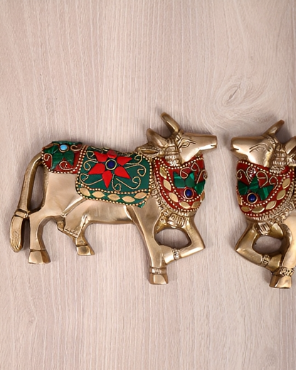 Brassaura® Brass Kamdhenu Cow Wall Hanging Pair | Height 5 Inches