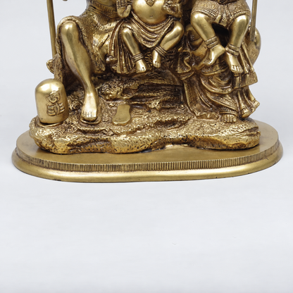 Brassaura® Shiva Family Seated Idol with Golden Finish | Pure Superfine Brass Handcrafted Murti | Brass Statue for Home Temple, Pooja Room | Height 12 Inches | Weight 8.9 Kgs