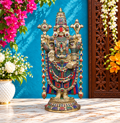Brassaura® Tirupati Balaji Standing Idol with Gold and Multi-Color Finish | Handcrafted Murti | Brass Statue | Height 46 Inches | Weight 39.940 Kgs