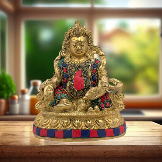 Brass Kubera God of Wealth-Kuber God Statue for Home Decor Weight 1.2 Kg Height 14 cm