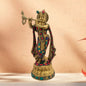 Brass Lord Krishna Statue Playing Flute On Round Double Lotus Base Height 13 cm Weight 2.2 Kg