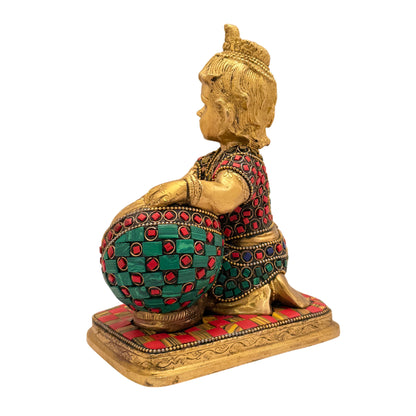 Brass Krishna and Cow Murti for Home and Decor Height 6.5 Inche Weight 1.400 Kg