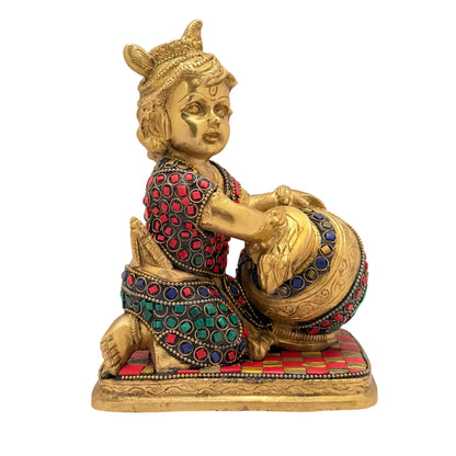 Brass Krishna and Cow Murti for Home and Decor Height 6.5 Inche Weight 1.400 Kg