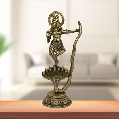 Brass Krishna On Kaliya Naag Murti for Home and Decor Living Room Height 36 cm Weight 2.5 Kg