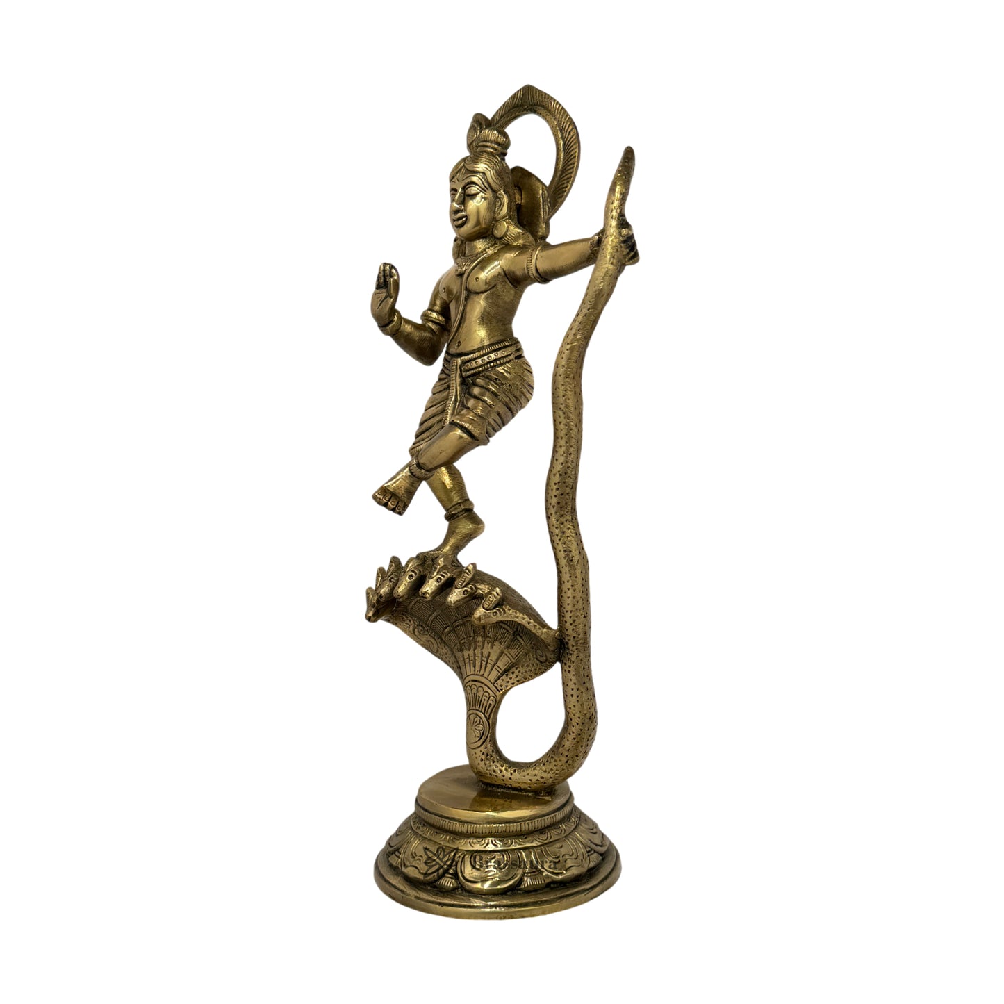 Brass Krishna On Kaliya Naag Murti for Home and Decor Living Room Height 36 cm Weight 2.5 Kg