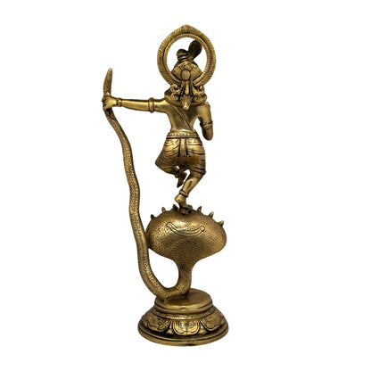 Brass Krishna On Kaliya Naag Murti for Home and Decor Living Room Height 36 cm Weight 2.5 Kg