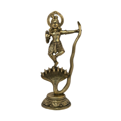 Brass Krishna On Kaliya Naag Murti for Home and Decor Living Room Height 36 cm Weight 2.5 Kg