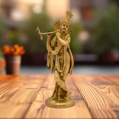 Handmade Brass Krishna Statue Modern Artwork for Home Entrance Height 28 cm Weight 1.5 Kg