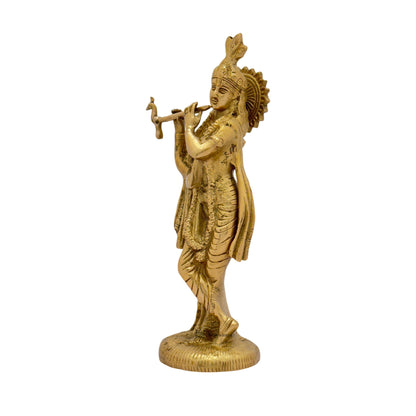 Handmade Brass Krishna Statue Modern Artwork for Home Entrance Height 28 cm Weight 1.5 Kg