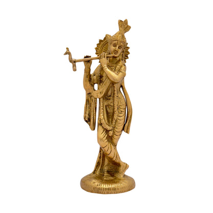 Handmade Brass Krishna Statue Modern Artwork for Home Entrance Height 28 cm Weight 1.5 Kg