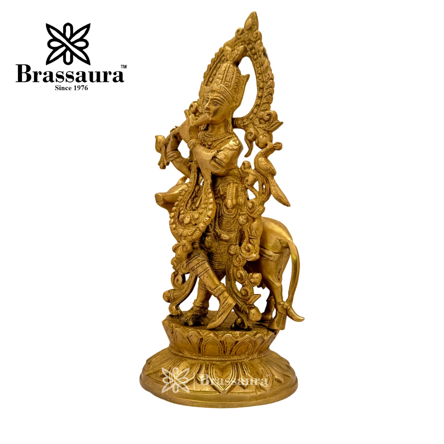 Brass Krishna with Cow Idol for Home and Decor Weight 3.8 Kg Height 31 cm