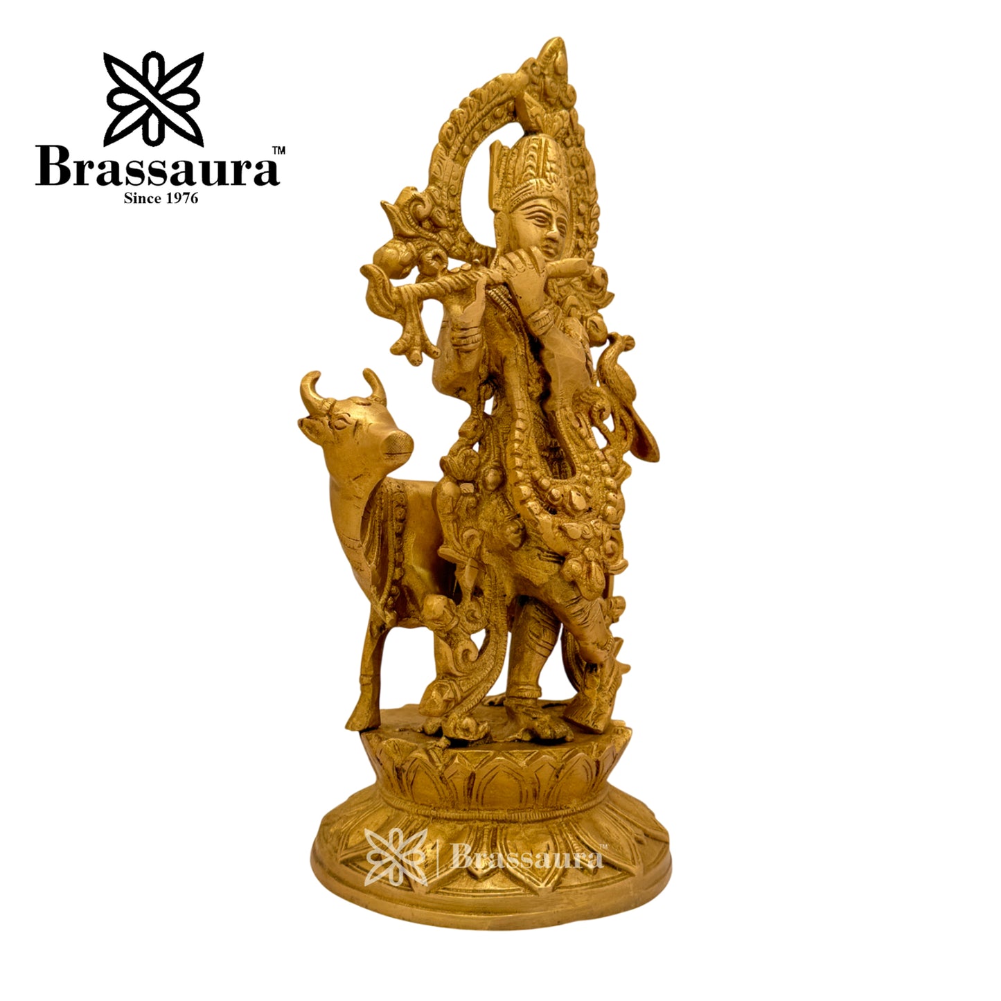 Brass Krishna with Cow Idol for Home and Decor Weight 3.8 Kg Height 31 cm