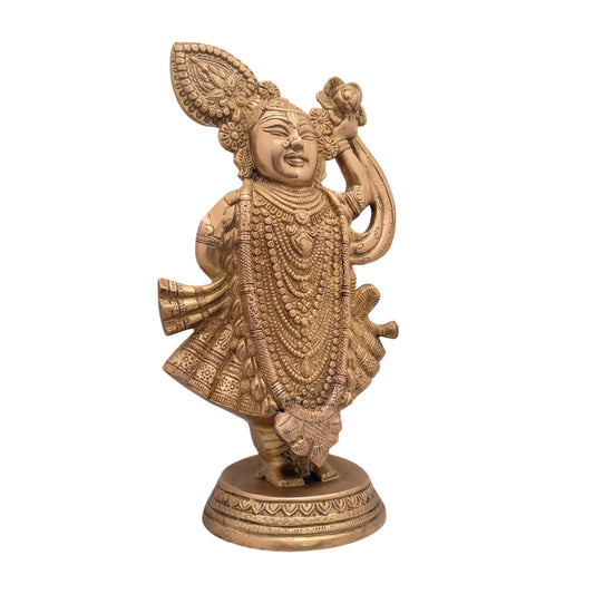 Brassaura® Krishna Standing Idol, Traditional Gold Finish | Pure Superfine Brass Handcrafted Murti | Brass Statue for Home Temple, Pooja Room | Height 12.99 Inches | Weight 4.2 Kgs