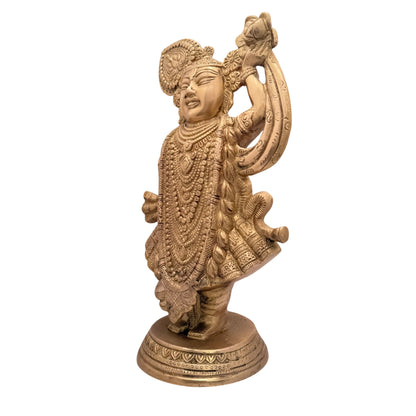 Brass Golden Shrinath Gowardhan Krishna Idol Statue Height 33 cm Weight 4.2 Kg