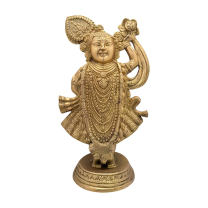 Brass Golden Shrinath Gowardhan Krishna Idol Statue Height 33 cm Weight 4.2 Kg