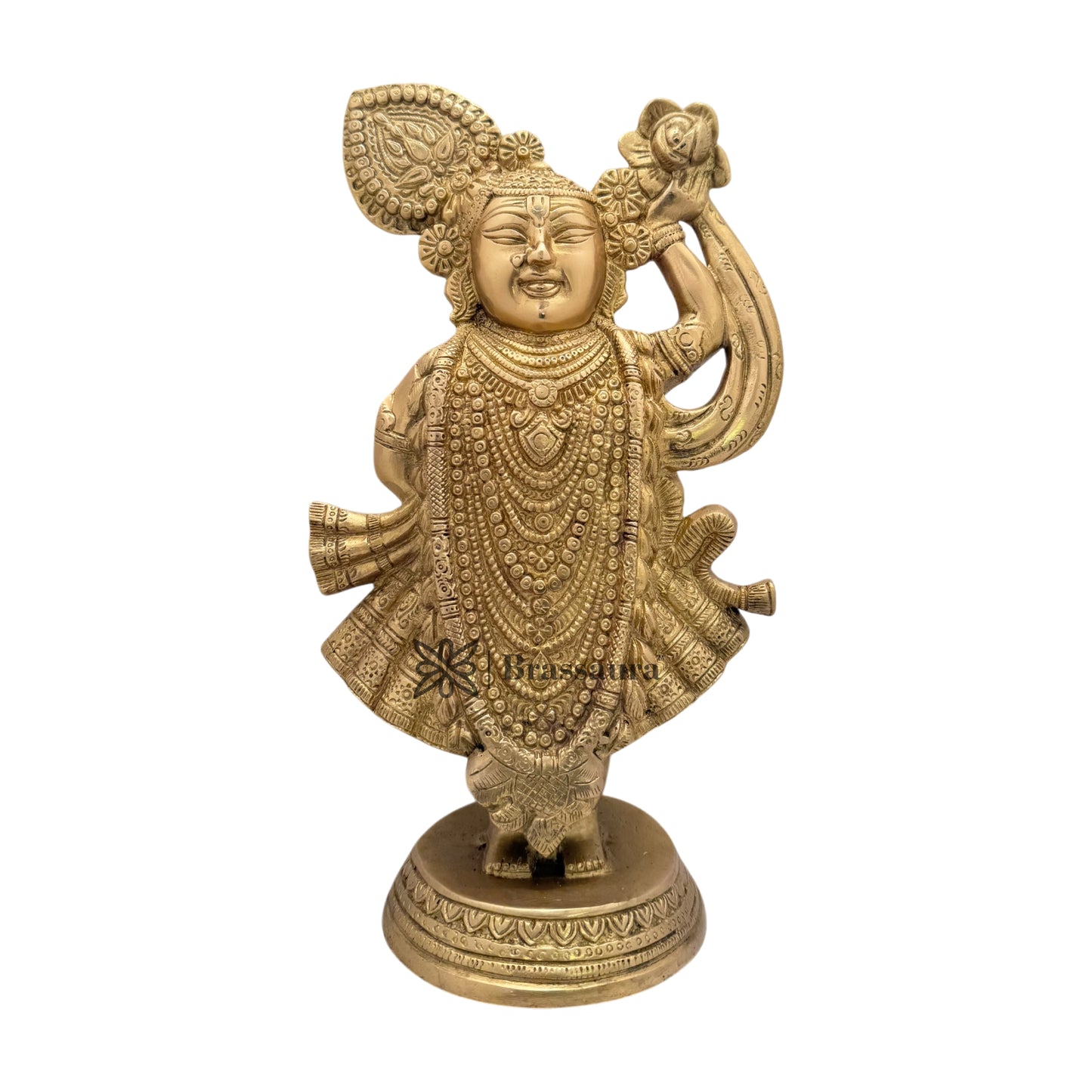 Brass Golden Shrinath Gowardhan Krishna Idol Statue Height 33 cm Weight 4.2 Kg