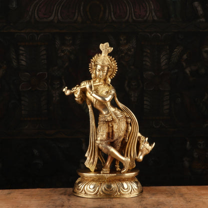 पीतल रत्न जड़ित कामधेनु गाय और कृष्ण, वज़न 3.2 किलोग्राम और ऊंचाई 10 इंच