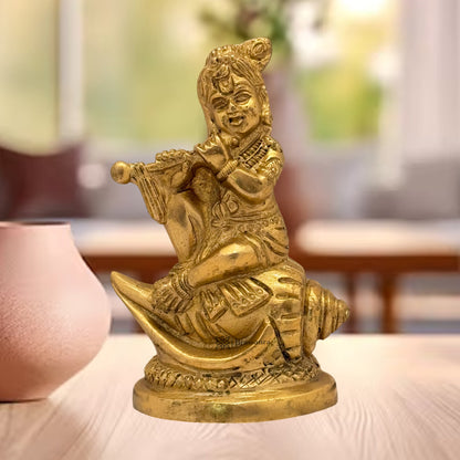 Brass Krishna Murti for Home and Decor Living Room Handmade Height 14 cm Weight 600 Gram