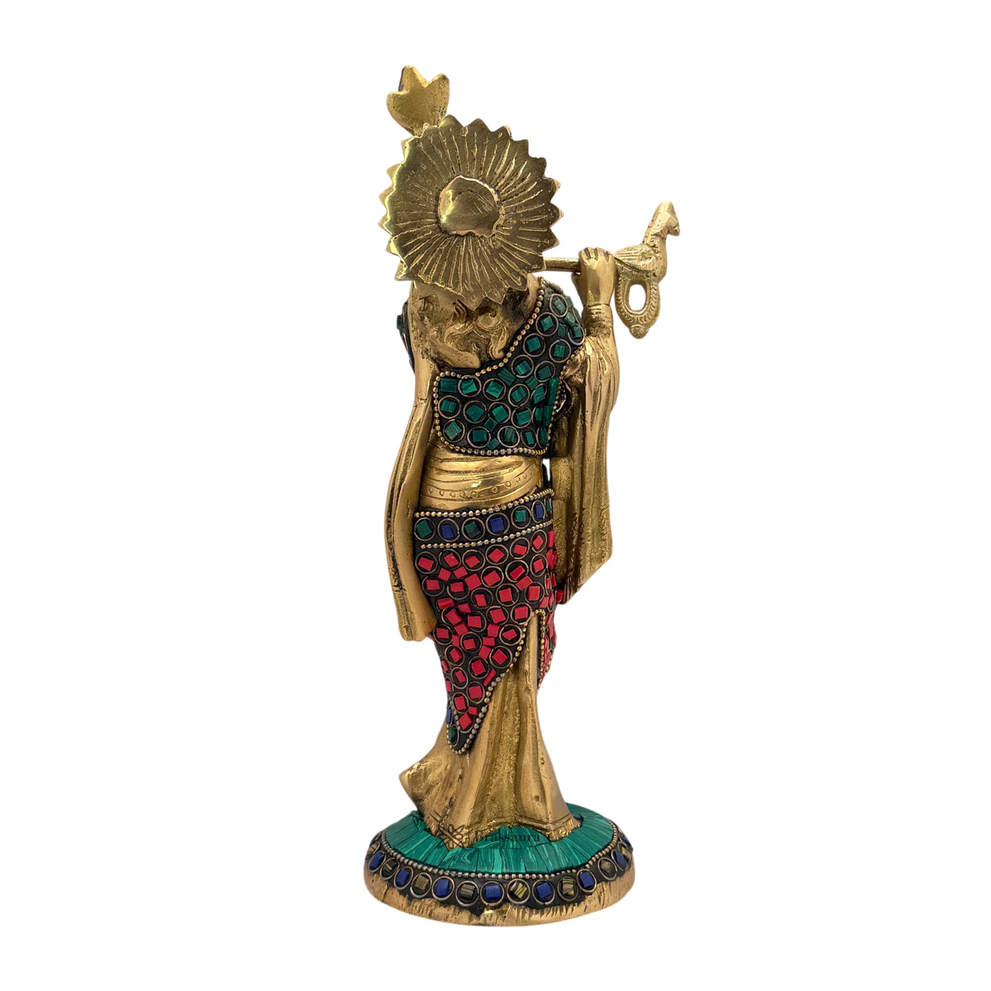 Brass Krishna Gem Stone Work Idol 10 Inches Height, 1.7 Kg