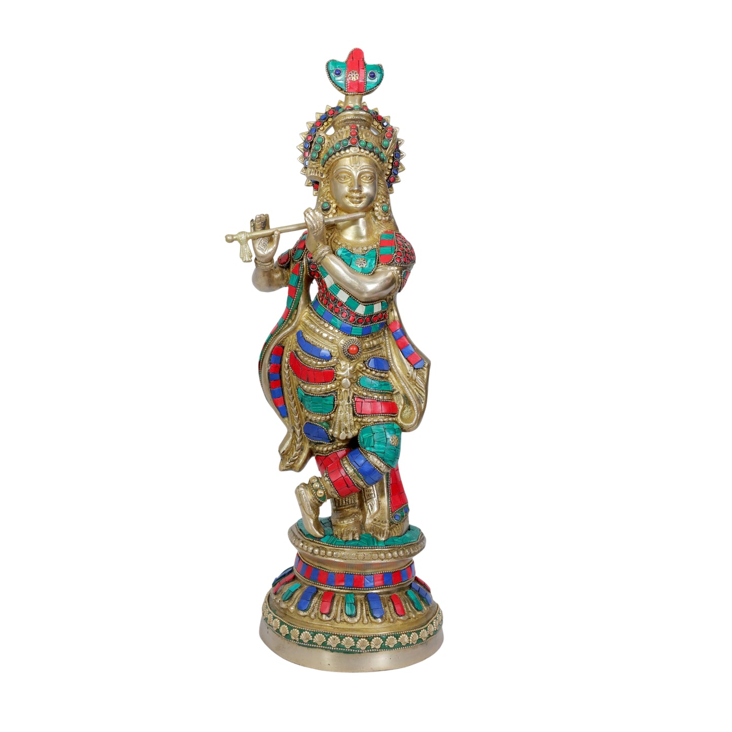 Brass Gem Stone Krishna Statue for Home and Decor Height 56 cm Weight 6.28 Kg