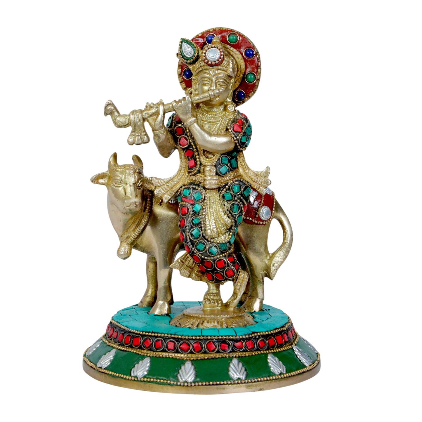 Brass Gem Stone Krishna Statue for Home and Decor Height 25 cm Weight 2.25 Kg