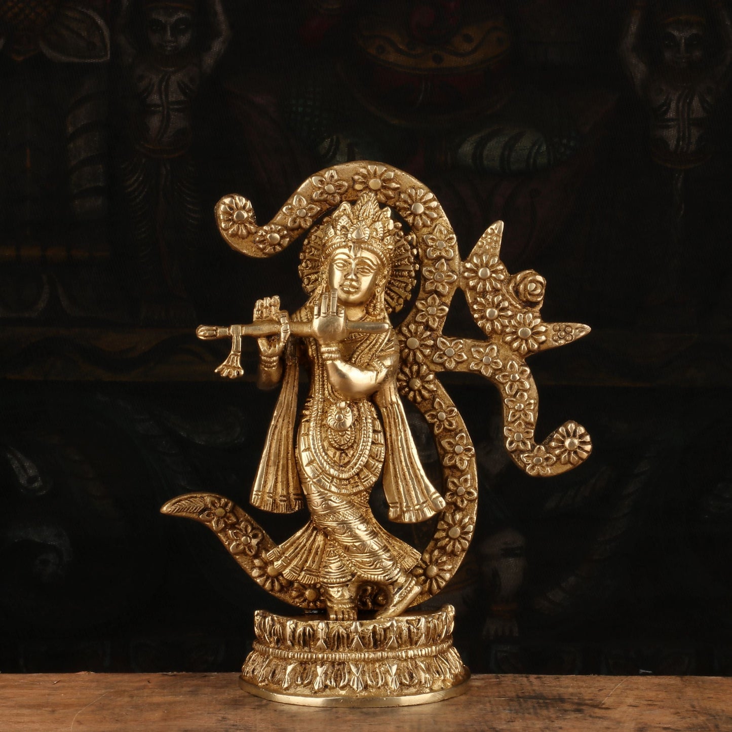Brass Om Krishna Playing Flute Weight 1.5 Kg And Height 8 Inch