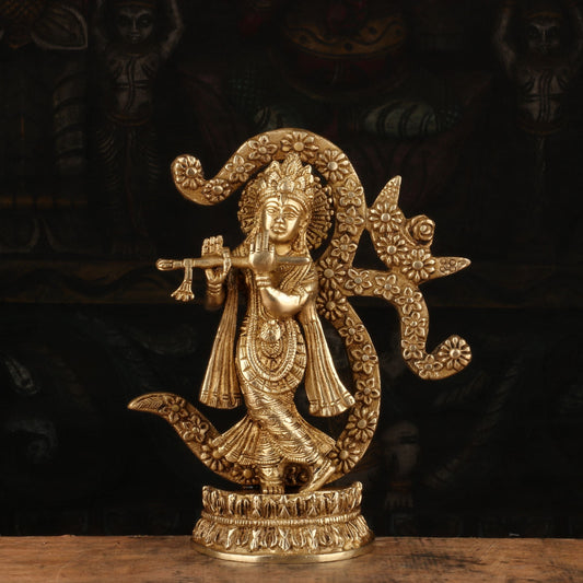 Brass Om Krishna Playing Flute Weight 1.5 Kg And Height 8 Inch